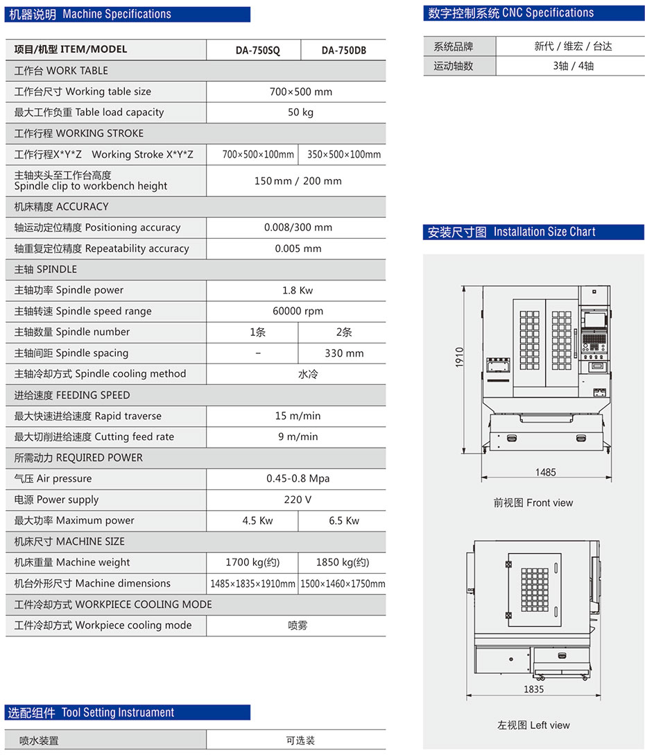 DA-750SQ单头全罩精雕机参数